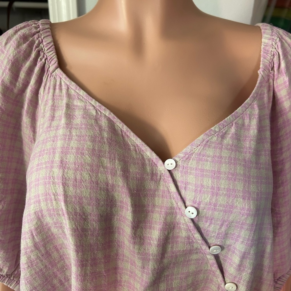 Madewell Plus Size 3X Linen Blend Puff Sleeve Button Wrap Top Sweet Lavender Pld - Picture 9 of 13